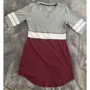 BSP Women's T-Shirt Dress Colorblock Gray White Burgundy Stripe V-Neck Short L